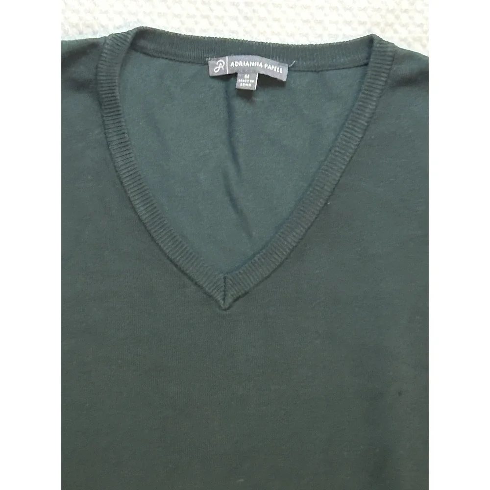 Adrianna Papell Sweater Women's Medium Christmas Party Green V-Neck Sheer Sleeve